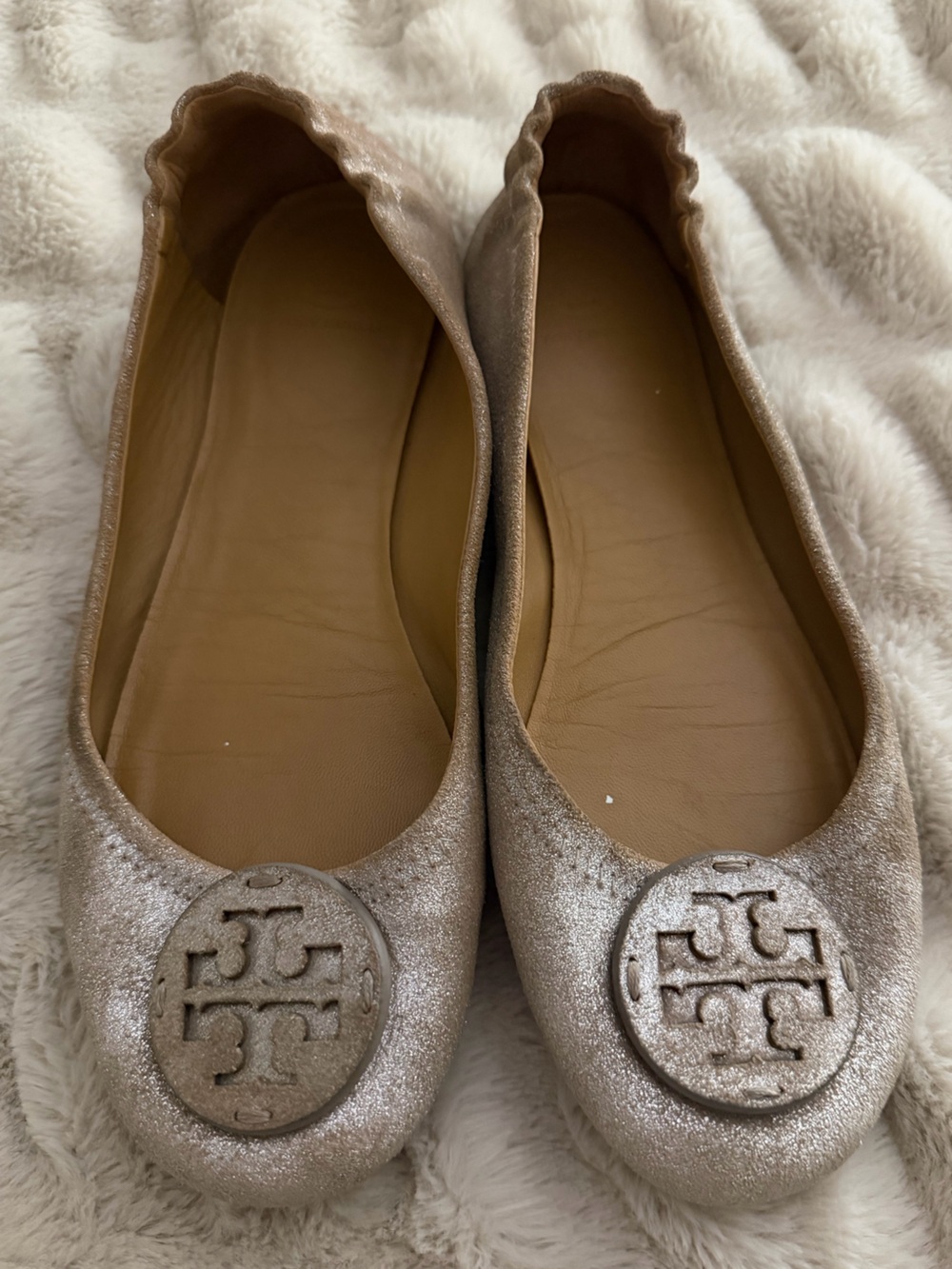 Tory Burch Metallic Minnie Travel Ballet Flats